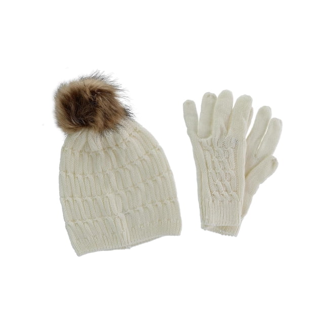 CTM® Tuque en Tricot avec Pompon et Ensemble de Gants Assortis (Femmes)