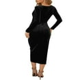 thumbnail image 3 of Robe Longue à Manches Longues Fendue Col en V Profond Élégante Robe de Cocktail Rouge Vin TG, 3 of 4