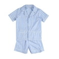 thumbnail image 1 of WEIYLL Pjs Sets For Girls Short Sleeve Ruffles Plaid Tops T Shirt Pocket Shorts Casual Blue Outfit Suits Size 2T, 1 of 3