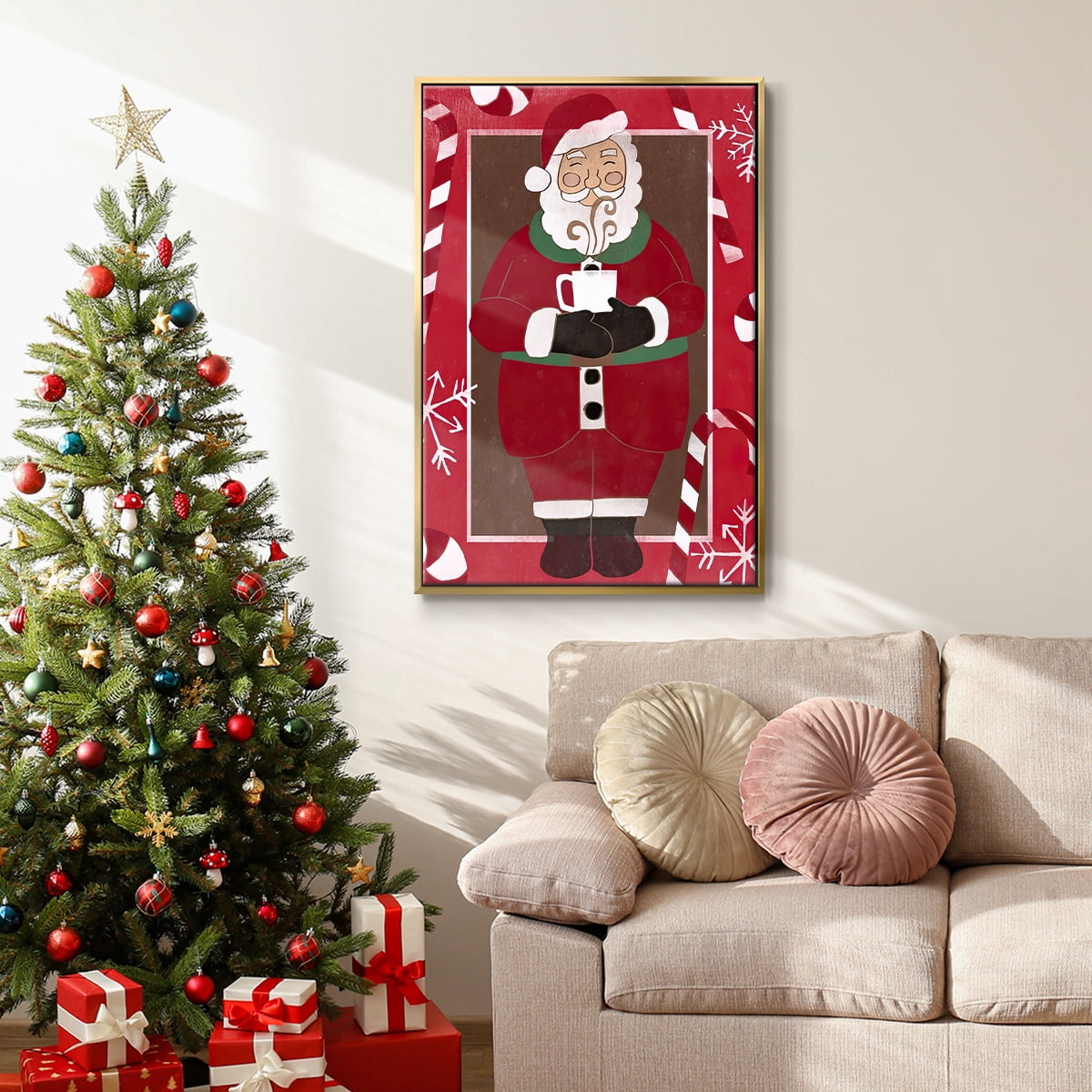 Cozy Cocoa Christmas Collection B - Framed Gallery Wrapped Holiday Canvas - 27 x 41 - Gold Frame