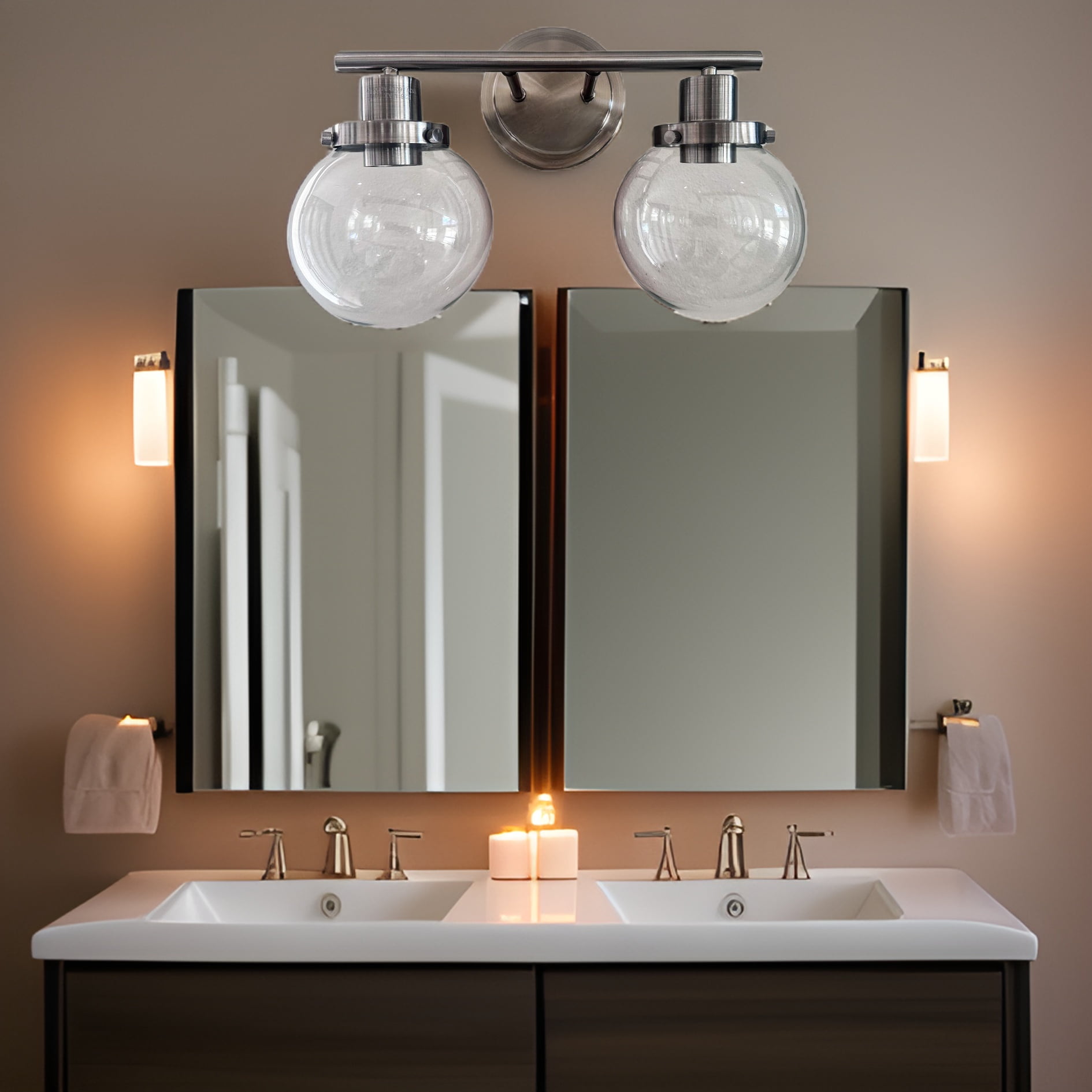 Noaman 2-Light Bathroom Vanity Light Fixtures, Black Wall Sconce with Clear Glass Shade, 13x7x7in Vintage Wall Mounted Lights for Mirror, Living Room, Bedroom, Hallway, Porch