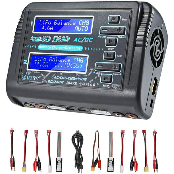 Chronisch Graan Beenmerg HTRC LiPo Charger Dual RC Charger 1-6S Balance Battery Discharger C240  AC150W DC240W 10A for Li-ion Life NiCd NiMH LiHV PB Smart Batteries -  Walmart.com