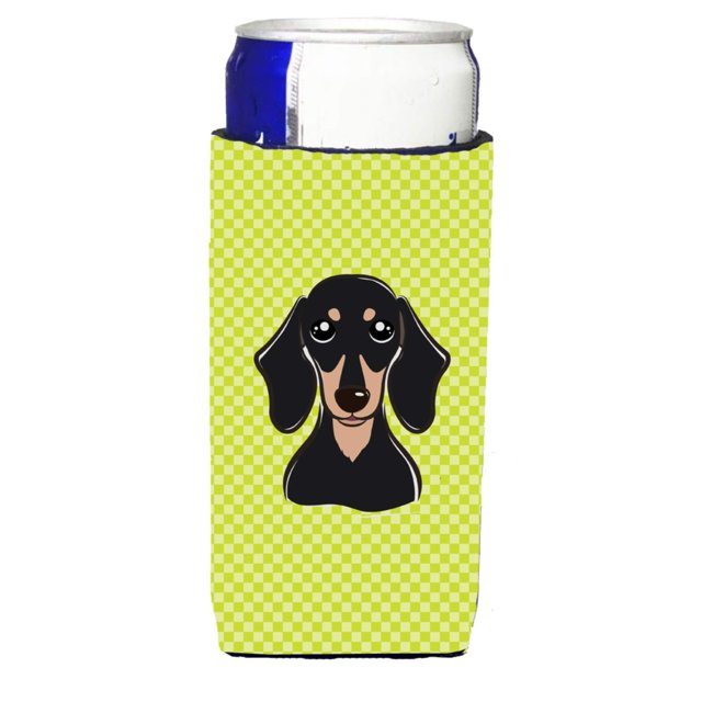 Tablero De Ajedrez Lima Verde Negro Bronceado Dachshund Ultra Aisladores De Bebidas Latas Delgadas