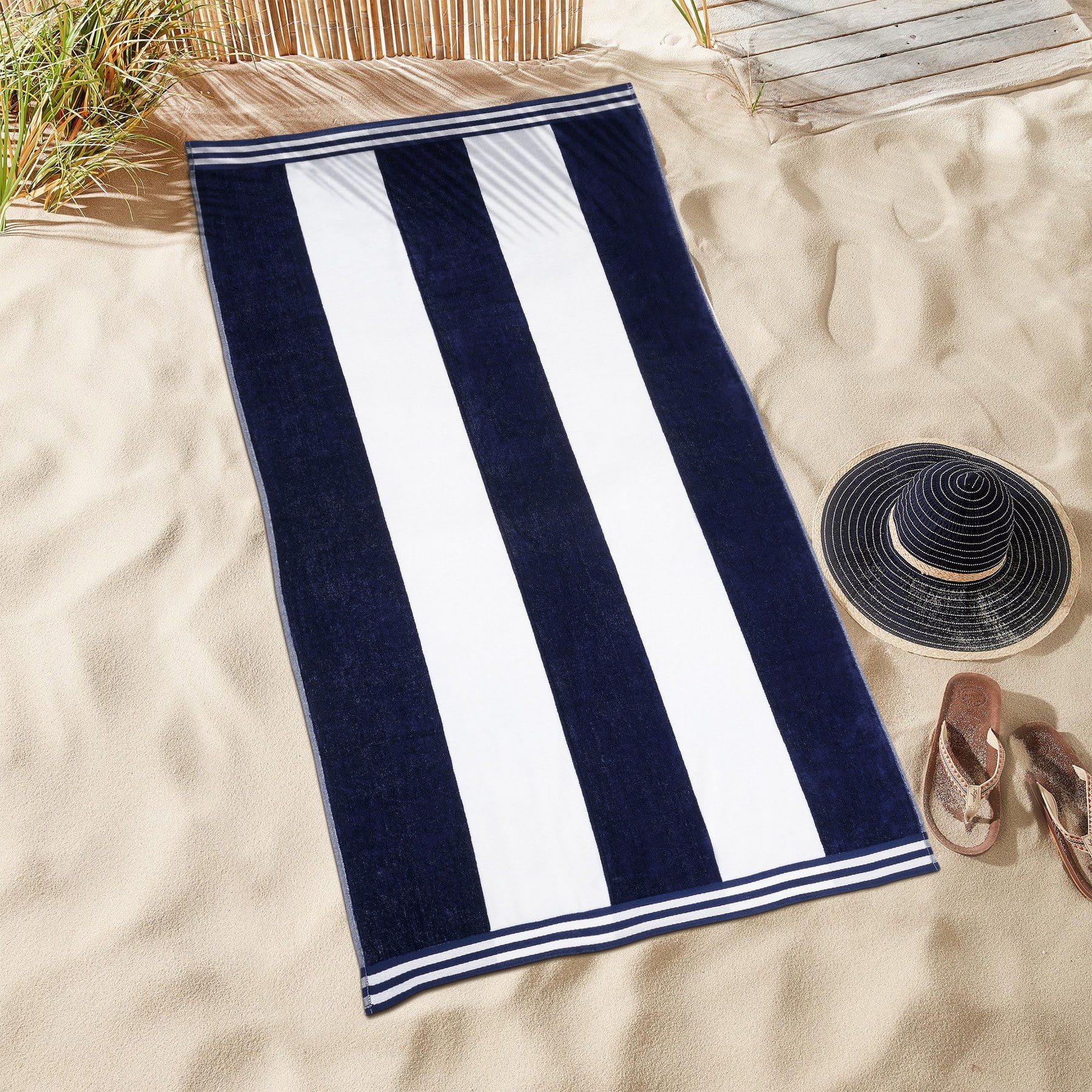 BNM Cabana Stripes Oversized Beach Towel, 34 x 64, Blue