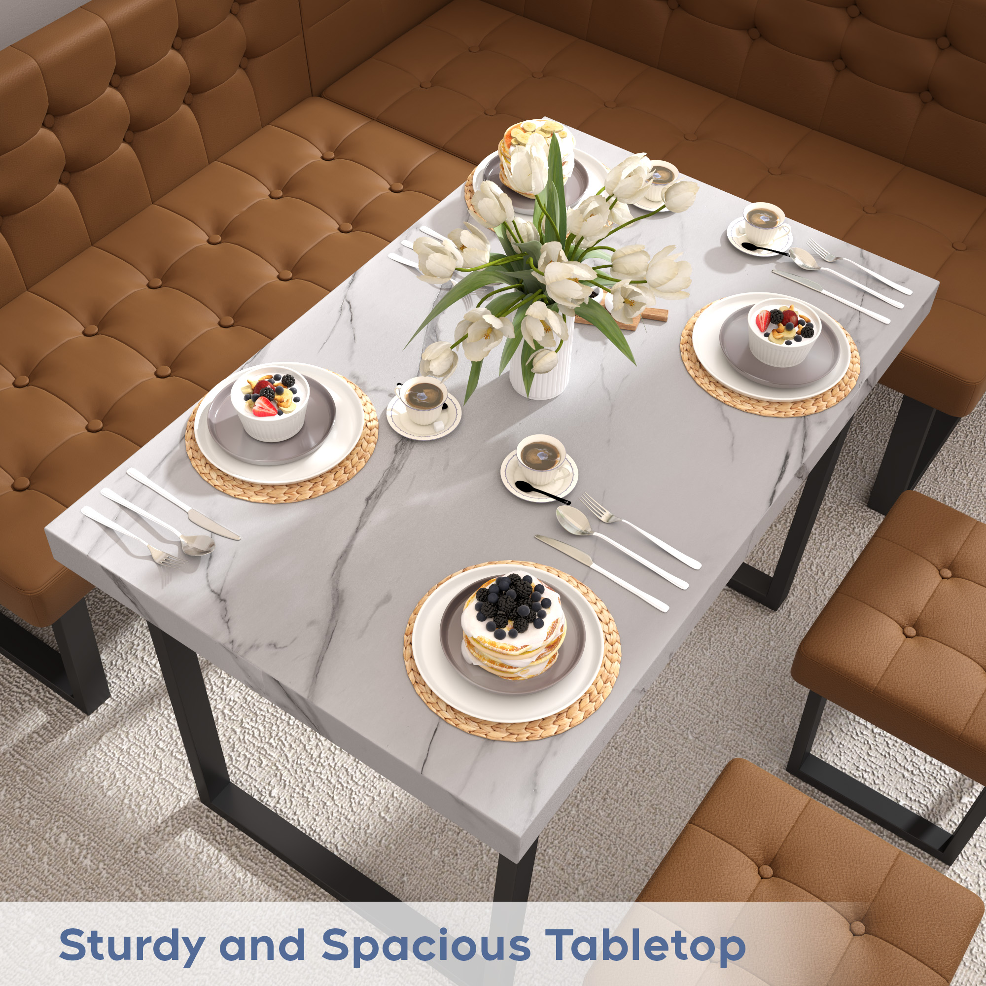 Brafabhome 5 Piece Corner Dining Table Set, 72 Inch Breakfast Nook with Banquette, Modern Kitchen Table with Storage Bench for 6 | Orange