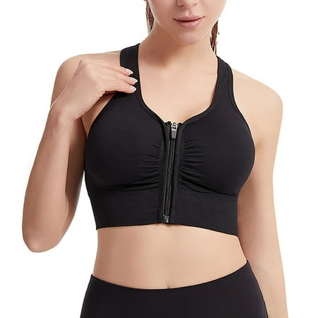 UKLSQMA Women s Plus Size Backless Sports Bra Front Zipper Yoga Fitness Underwear Comfortable Workout Lingerie