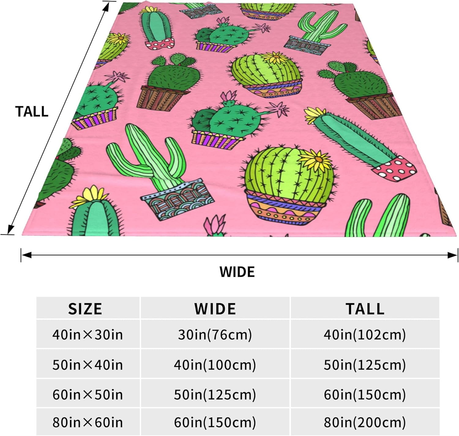 Cactus Blanket for Adults Pink Cute Succulents Blossom Floral Throw Blankets Gifts Women Girls Retro Lightweight Soft Fleece Cozy for Sofa Couch Bed Room Travel Party Decor 60x80in