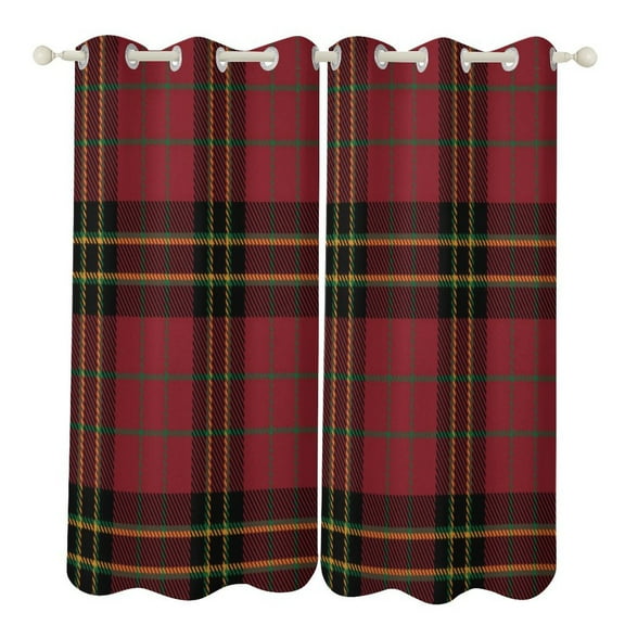 Red Colored Diamond Grid 2pcs Blackout Curtains For Living Room Bedroom Grommet Top Window Set for Left And Right Biparting Open