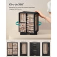 thumbnail image 3 of Caja Joyero Giratorio 360°, Caja de Joyas con 5 Cajones, Ventanas Laterales de Cristal, Idea de Regalo, Negro Tinta, 3 of 5