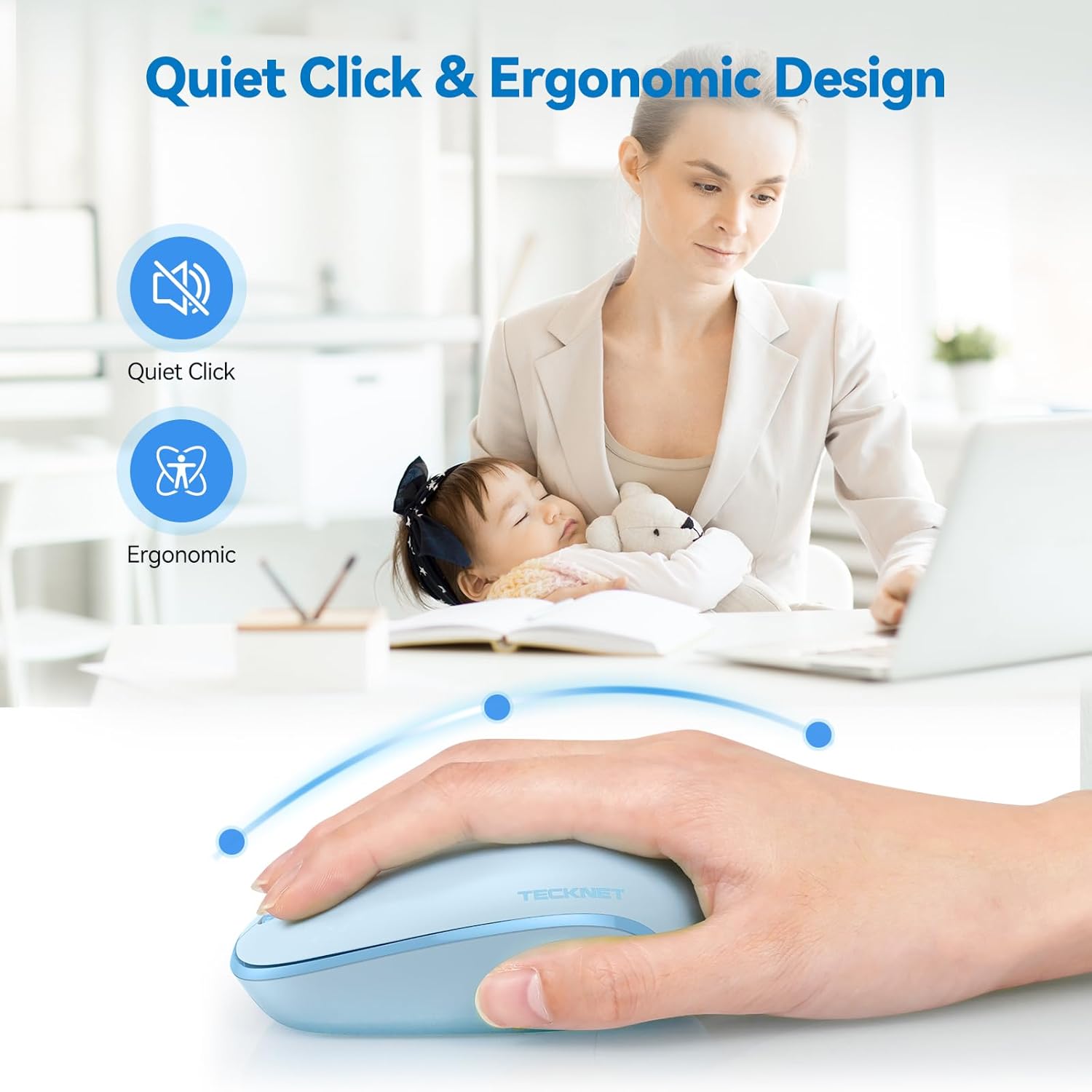 Tecknet Wireless Mouse, Compact Blue, 2.4GHz photo 2
