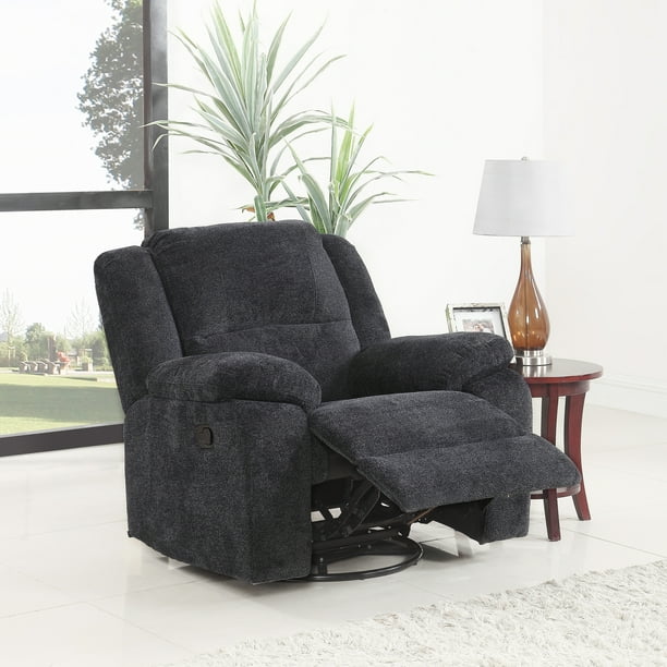 Brush Microfiber Rocker and Swivel Recliner Living Room Chair, Dark