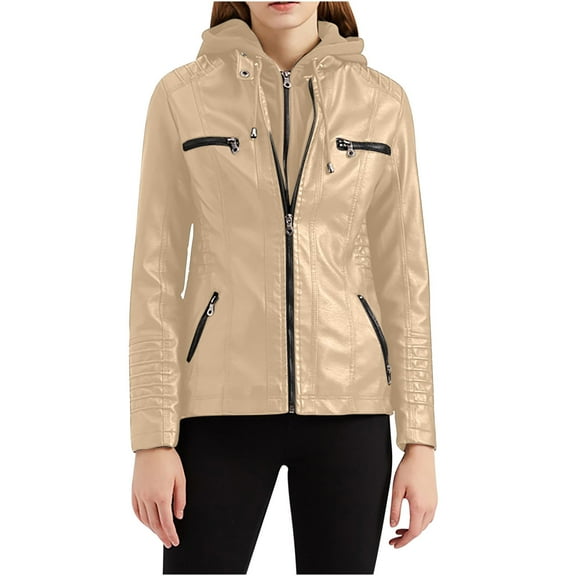 Dovford Faux Leather Motorcycle Jacket for Women 2024 Plus Size Casual Coats Vintage Biker Jackets Long Sleeves Cropped Coats