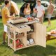 thumbnail image 3 of QinaQin Carrito de cocina exterior de madera con cubierta de acero inoxidable, gabinete, cajón, repisas abiertas y ruedas con seguro para asador o prep, 3 of 9