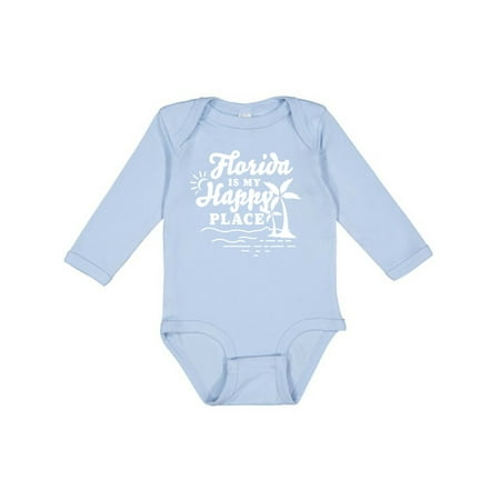 

Inktastic Florida is My Happy Place with Palm Trees Gift Baby Boy or Baby Girl Long Sleeve Bodysuit