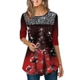 thumbnail image 1 of FASHIONWT Women Christmas Gradient Print Ruched Flared Tops 3/4 Sleeve Casual T-Shirt, 1 of 4