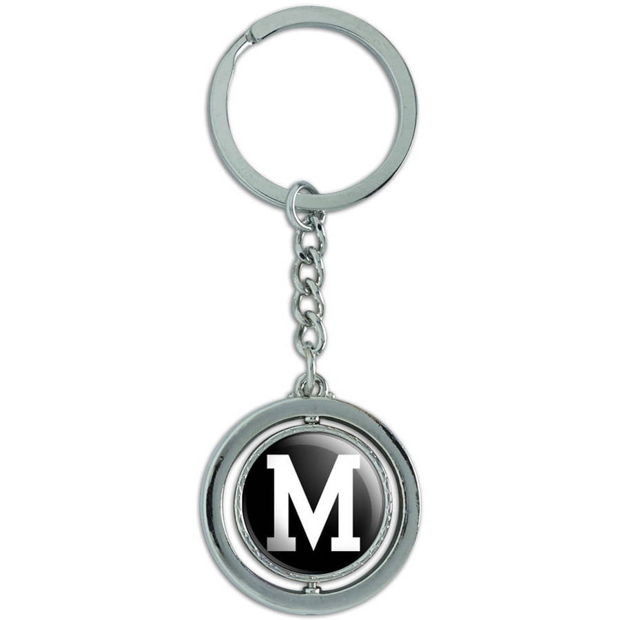 Letter M Initial Black White Spinning Round Metal Key Chain Keychain ...