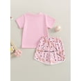 thumbnail image 4 of Mialoley Ensembles de Shorts d'Été pour Filles Tout-Petits, Hauts à Manches Courtes Roses avec Imprimé Baseball, 4 of 9