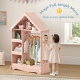 thumbnail image 6 of Curipeer Kids Dress Up Storage with Motion-Activated Light,Wood Armoire Wardrobe Closet with Mirror for Bedroom Playroom,Pink, 6 of 8