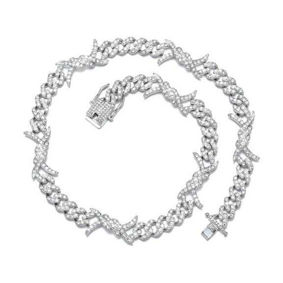 FEEL STYLE Male Zircon Rock Thorns Cuban Chain Necklace for Men Women 15MM 18"