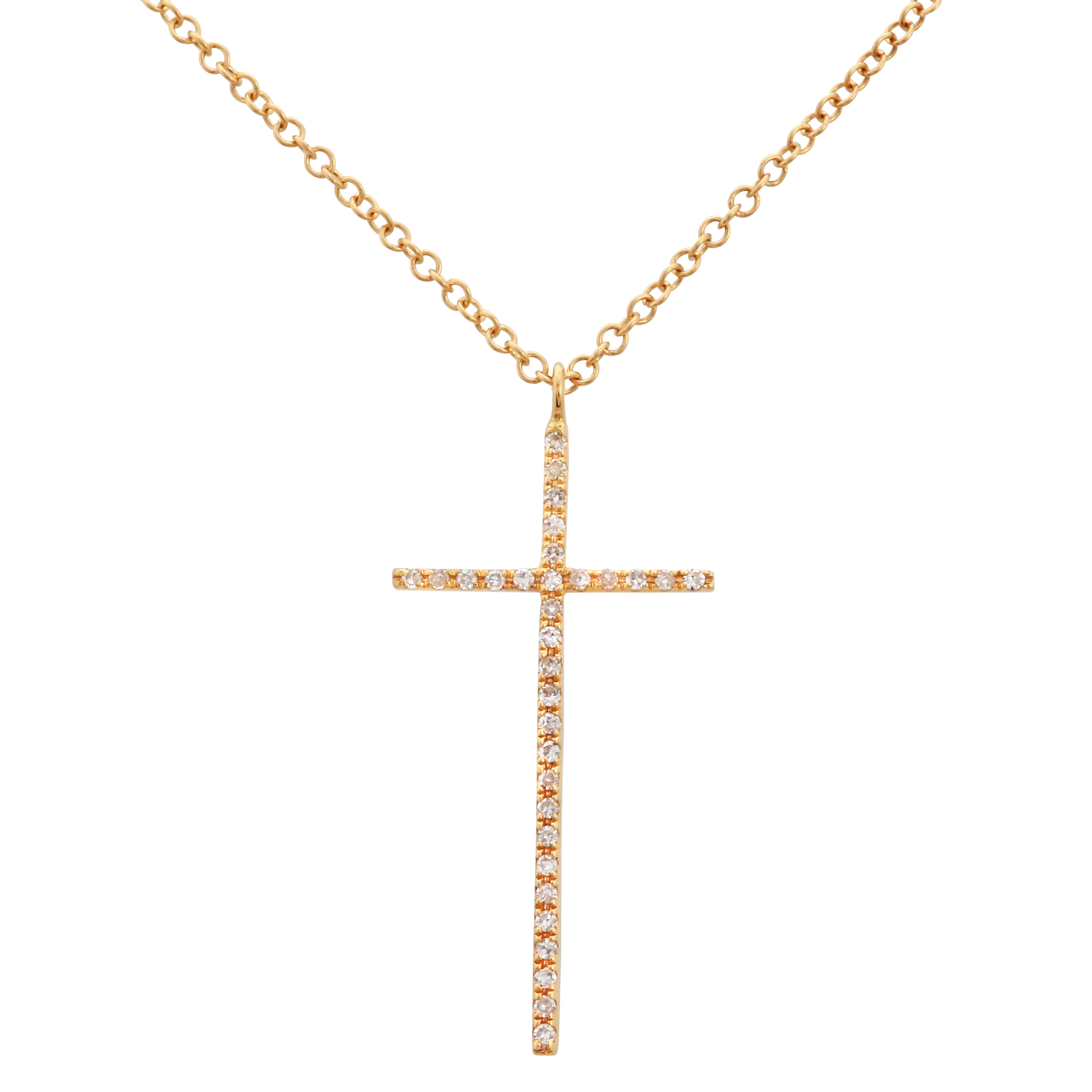 Bee Jewels 14k Yellow Gold Diamond Pave Cross Pendant Necklace (0.07