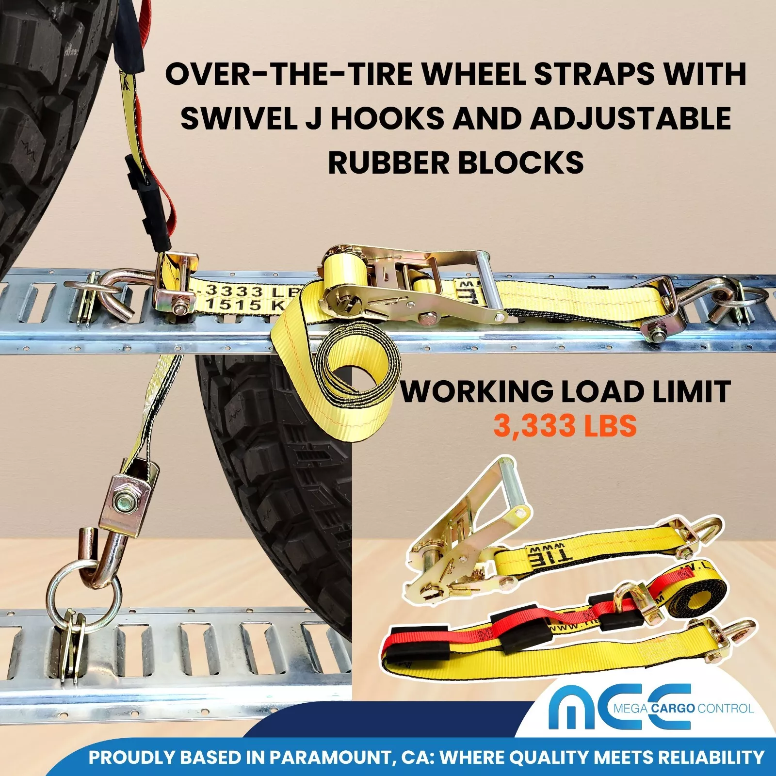 8 Pack 2" x 10' Over The Tire Car Hauler Ratchet Tie Down Strap w/ Swivel J Hook