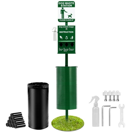 VEVOR Dog Waste Station with Hand Wash Bottle, Commercial Dog Poop Station, 11.5 Gallons Pet Waste Bin with 50 Can Liners, Bag Dispenser & 600 Waste Bags, Outdoor Dog Waste Disposal System