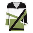 thumbnail image 6 of DeHolifer Womens Tops 3/4 Sleeve V-Neck Color Block Casual Loose Blouse T-Shirts Summer Trendy Tee Tops Green S, 6 of 7