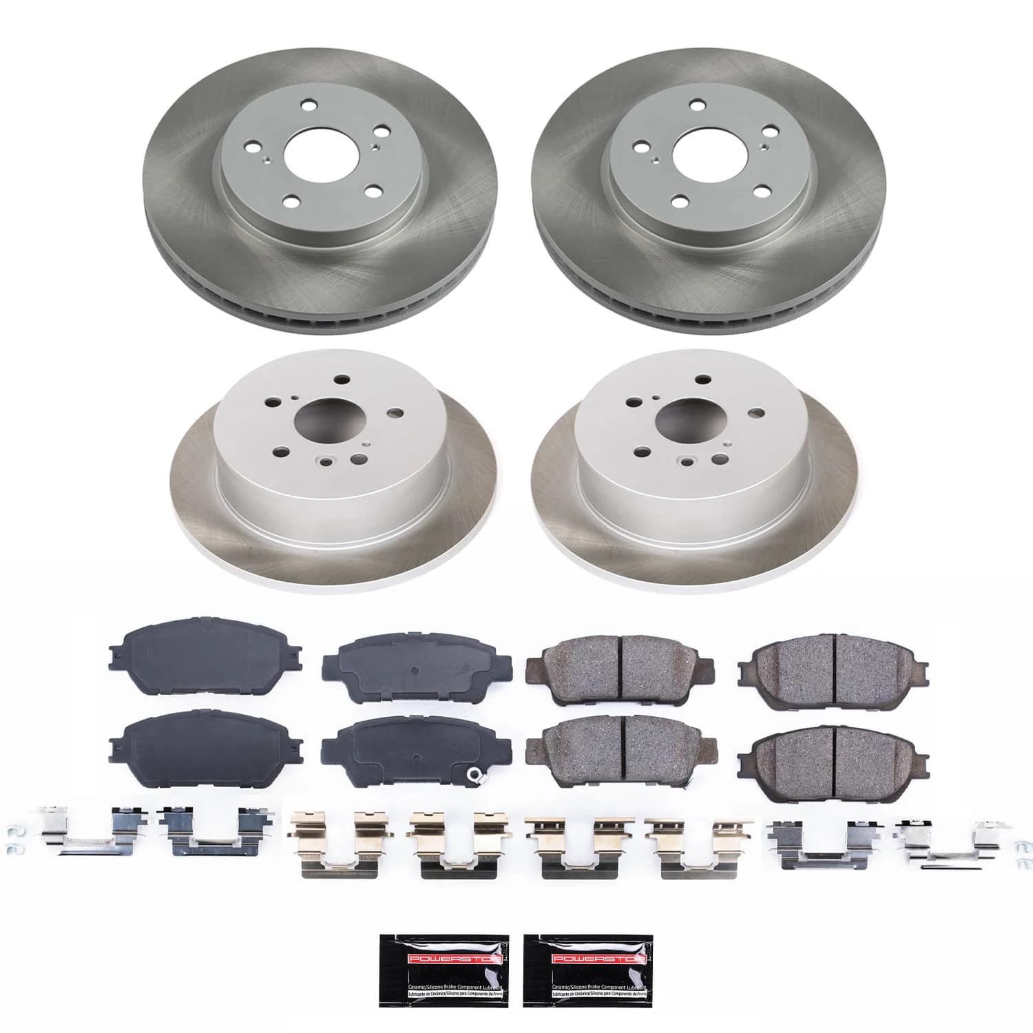 PowerStop Front and Rear Semi-Coated Rotor and Low-Dust Ceramic Brake Pad Kit SC5476