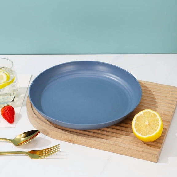 ERDOUY 4-Pack Dark Blue 23cm x 3cm Wheat Straw Dinner Plates, Round Plastic Plates for Fruit & Vegetable Platters, Daily Use, Parties & Camping