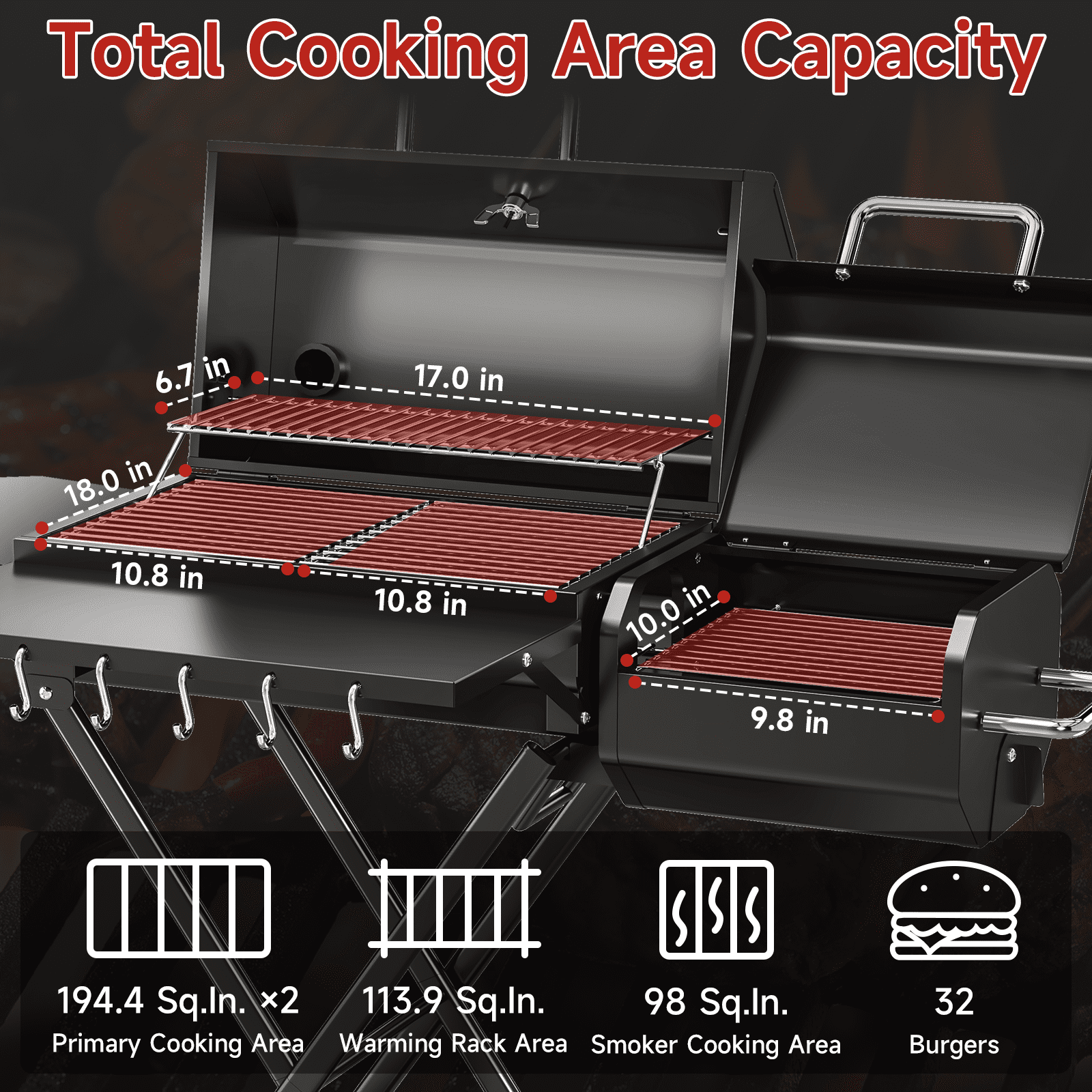 KScocina Barrel Charcoal Grill with Offset Smoker, 2-in-1 Foldable Suitcase BBQ Combo, 600 sq. in. with Waterproof Cover, for Outdoor Grilling and Backyard Cooking, Black