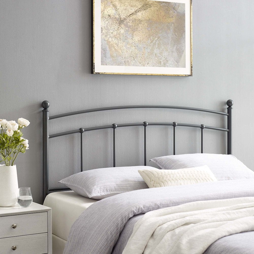 Modway Abigail Modern Farmhouse King Metal Spindle Headboard in Gray
