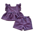 thumbnail image 3 of Toddler Girl Clothes Plaid Flutter Sleeve Top and Shorts 2 Piece Summer Set Girls Summer Outfits Purple 12-18 Months, 3 of 6