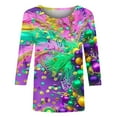 thumbnail image 3 of DDAPJ pyju Mardi Gras Outfit for Women Dressy Casual 3/4 Length Sleeve Womens Tops Crewneck Mardi Gras Sparkly Shirt Carnival Party Blouses Multicolor XXL, 3 of 5