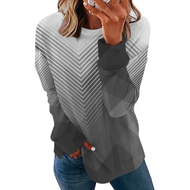 ICHUANYI Clearance Women Long Sleeves Casual Shirts Printing Round Neck Sweatshirt Pullover Loose Tunic Tops(Gray, S) ICHUANYI WER2023081404138