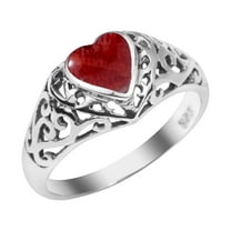 AeraVida True Devotion Red Coral Heart Sterling Silver Ring-6