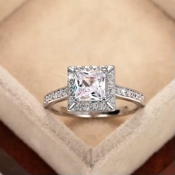K-KED Women 925 Silver Filled Ring Charm Square Cut Cubic Zircon Wedding Gift Sz 6-10-9