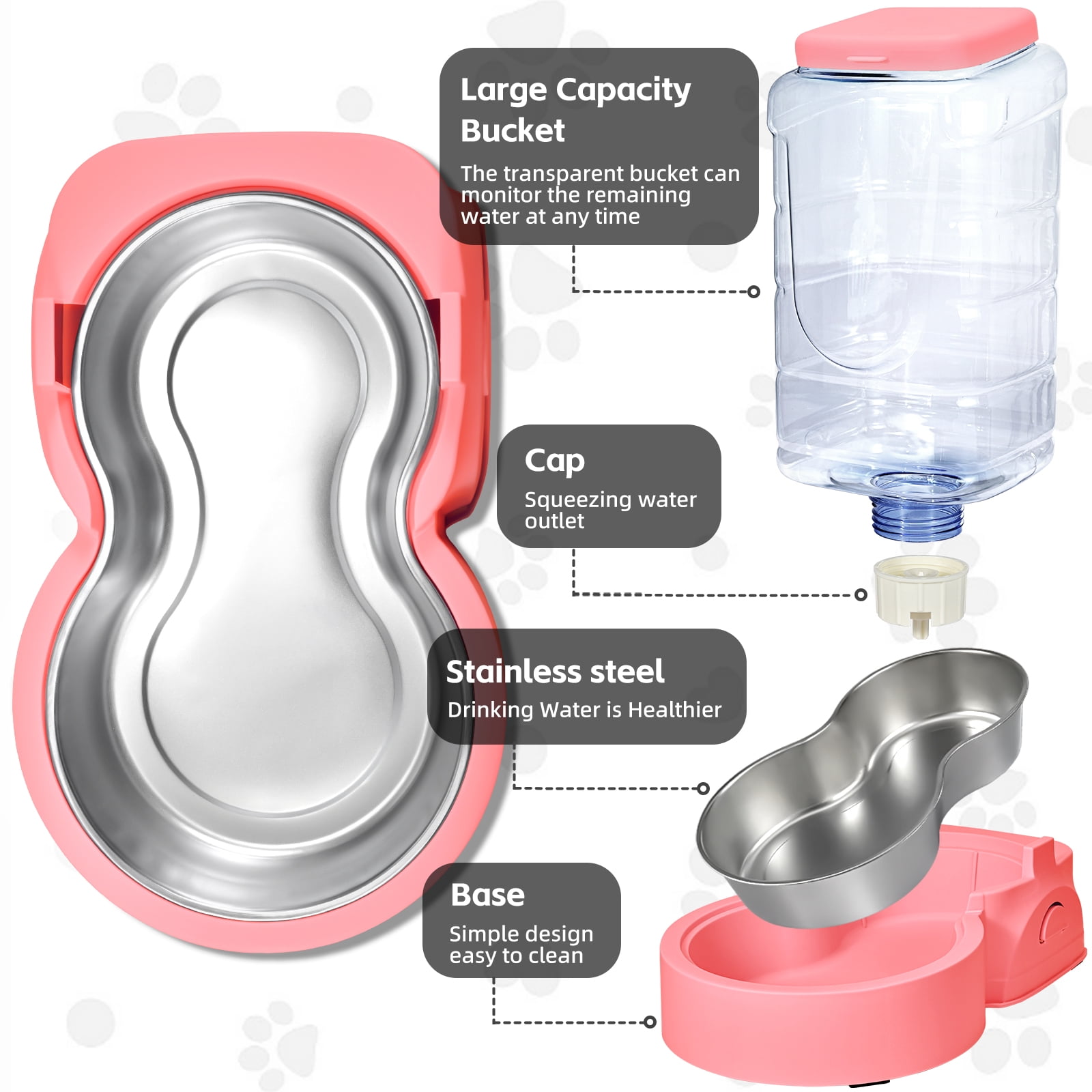 2 Pack Cat Automatic Feeder and Water Dispenser with Stainless Steel Bowl Pet Dog Gravity Food Feeder and Waterer for Small Medium Pets Puppy Kitten