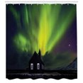 thumbnail image 3 of Ambesonne Iceland Shower Curtain, House and Aurora Borealis, 69"Wx70"L, Lime Green Indigo, 3 of 3