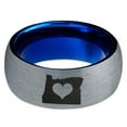 thumbnail image 2 of Tungsten Oregon The Beaver State Heart Band Ring 8mm Men Women Comfort Fit Blue Dome Brushed Gray Polished, 2 of 4