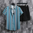thumbnail image 2 of Conjuntos cortos Cagnkofi para hombre, conjuntos de 2 piezas, chándales de verano, conjunto informal de camisa y pantalones cortos de manga corta con estampado de rayas y botones, 2 of 6