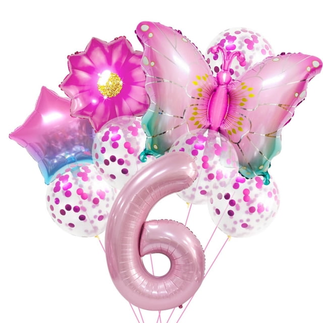 Decoraciones con globos de cumpleaños, tema de la sexta mariposa de HAUCIAJEIN