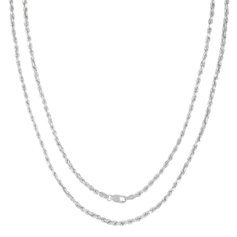 14K White Gold Rope Chain Necklace for Men and Women â€“ Measures 3mm  Thickness x 24 Inches Length 