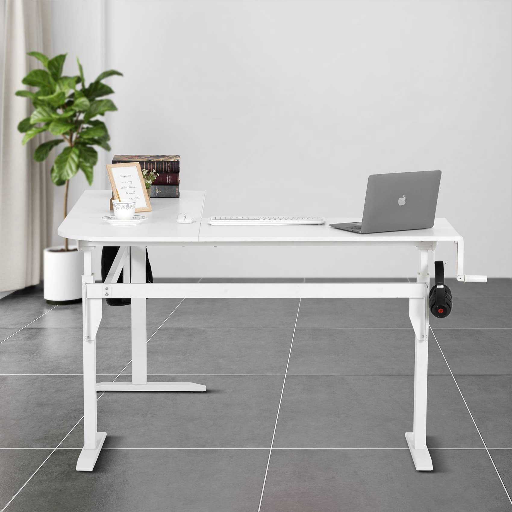UNICOO® L Shaped Crank Height Adjustable Standing Desk, Sit to Stand up Corner Desk, L-Shaped Standing Workstation (XJH-LC-White-2 Packages)