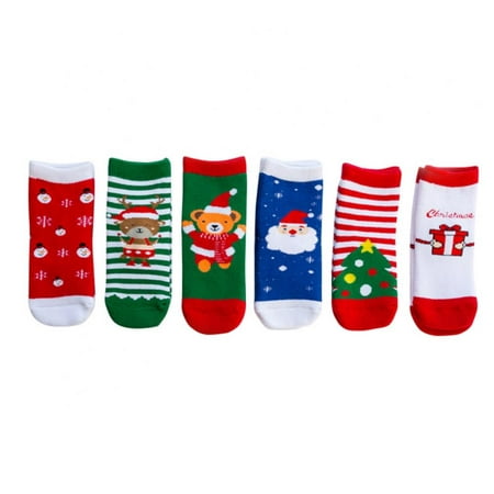

6 Pairs Toddler Warm Socks Baby Christmas Socks Cartoon Xmas Fleece Socks Fall Winter Plush Socks Infant Toddler Cotton Socks