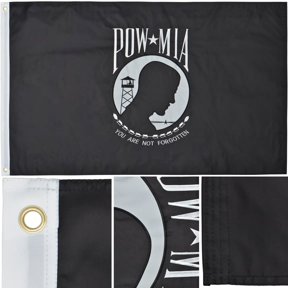 POW MIA Flag 3' x 5' Ft 210D Nylon Premium Outdoor Embroidered Double Sided Flag