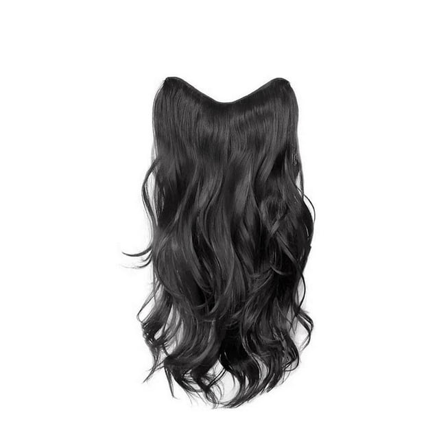 AMERTEER Perruque Permanente Française une Pièce (Noir Naturel 60 cm) pour Femmes aux Cheveux Longs Perruque une Pièce Invisible et Sans Traces en Forme de U Boucles Françaises Volume des Cheveux Duveteux et Cheveux de Haut Niveau Extensio