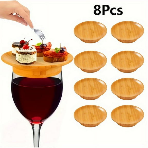 8Pcs Wine Glass Charcuterie Topper-Bamboo Topper with Wooden Charcuterie Board, Wine Glass Covers To Keep Bugs Out, Fit for Coffee Mug, Wine Glass And Water Cup, Suitable for Party, Home Bar, Wedding