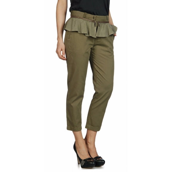 Diesel P-CLO Cotton Tapered Peplum Pants Trousers Hunter Green (25)