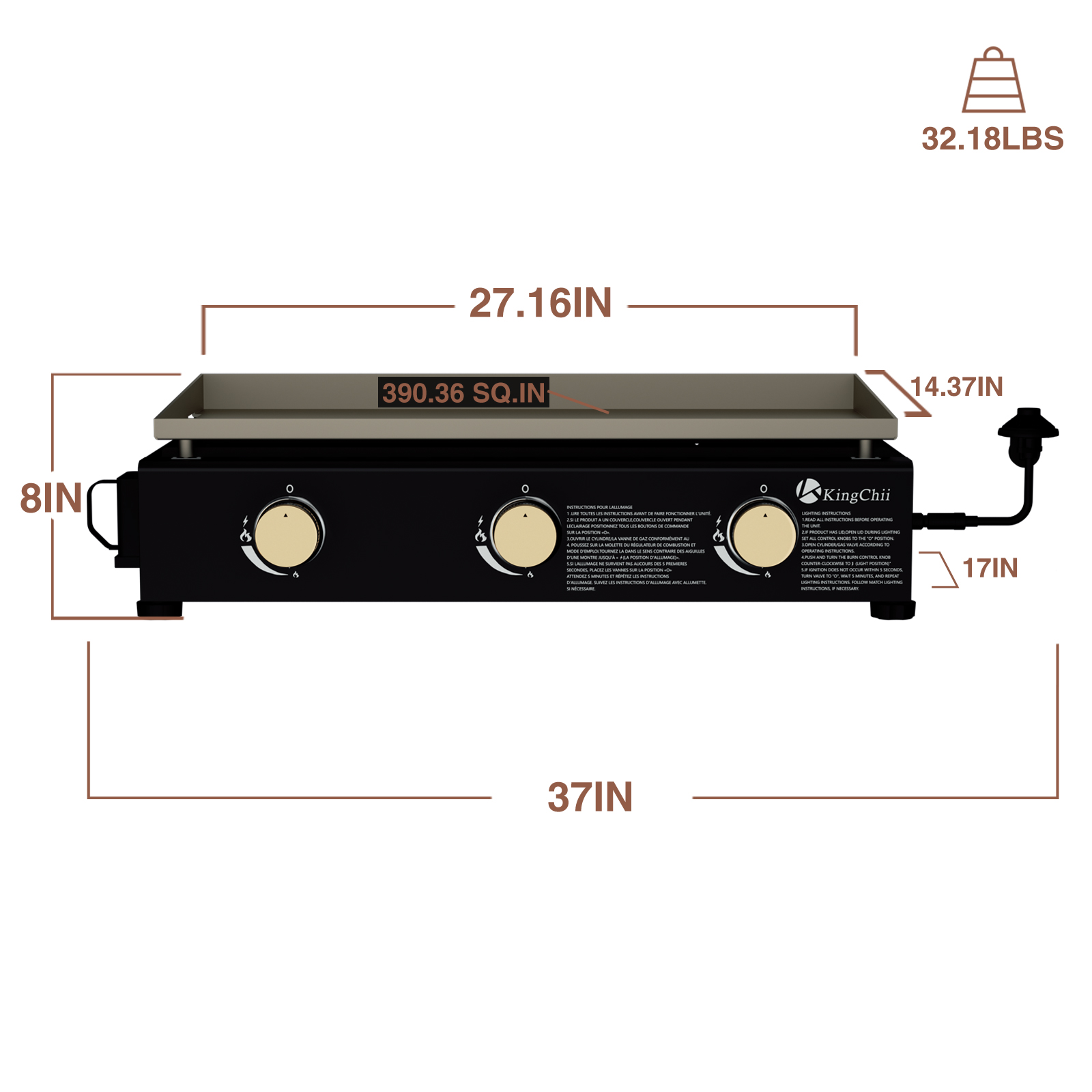 KingChii 3-Burner 27" Propane Griddle Grill for Camping, Backyard