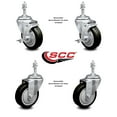 thumbnail image 2 of 4 Inch Black Polyurethane Wheel Swivel 3/8 Inch Threaded Stem Caster Set 2 Brake, 2 of 2